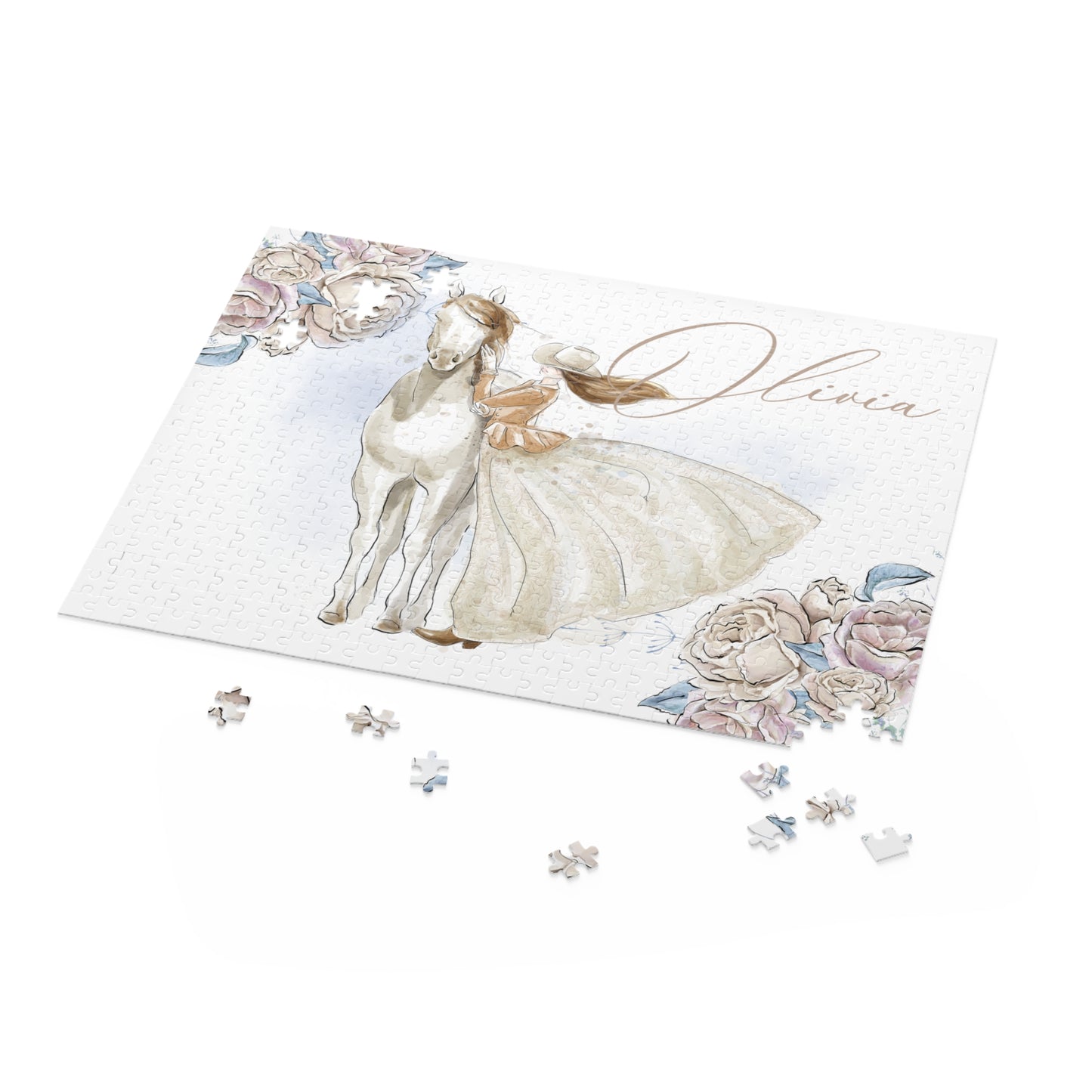 Personalised/Non-Personalised Puzzle, Just a Girl Who Loves Horses, Romance Floral (120, 252, 500-Piece)