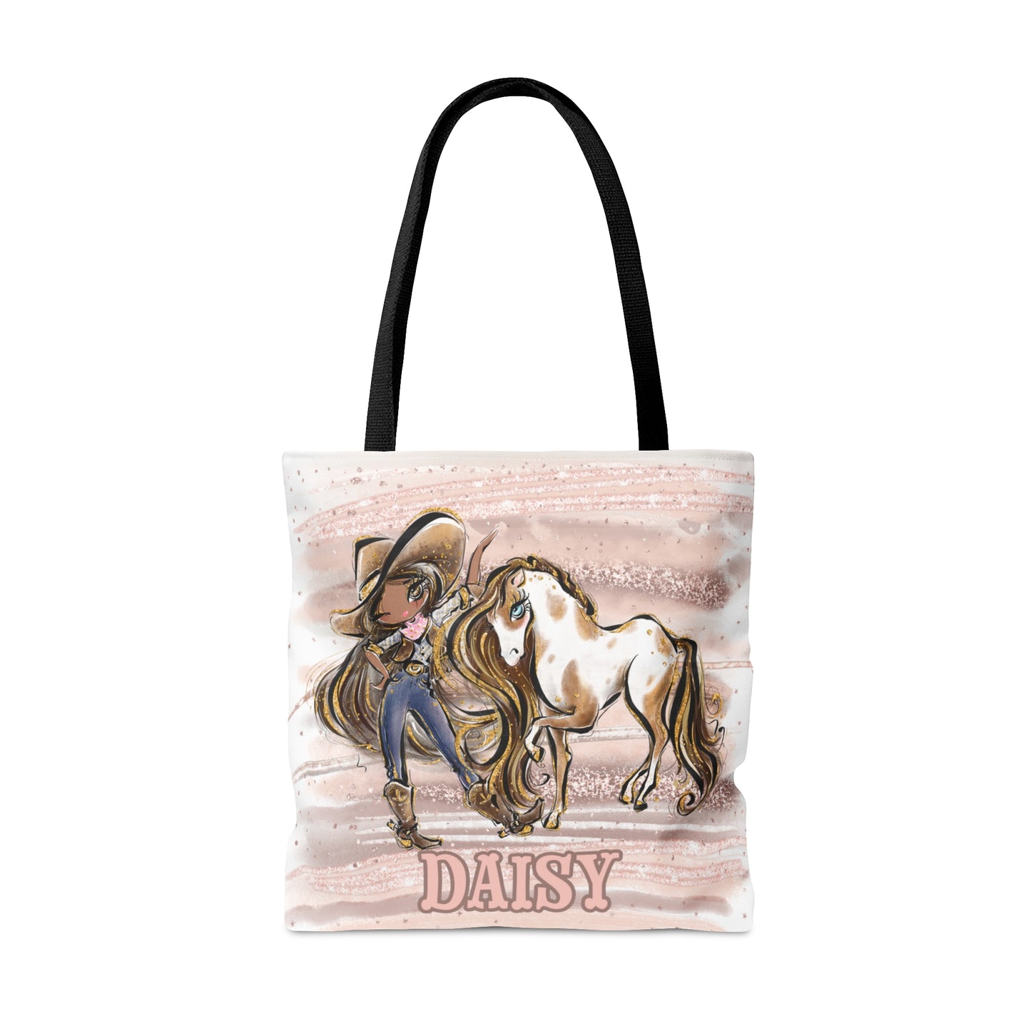 Personalised Tote Bag, Cowgirl & Horse, Brown Hair, Olive Skin, Brown Eyes, Tote bag