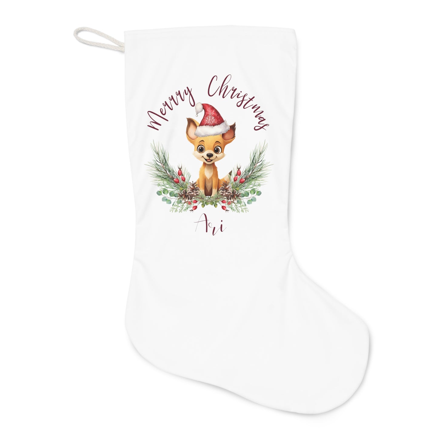 Personalised Santa Stocking, Australian Animals Poinsettia, Dingo