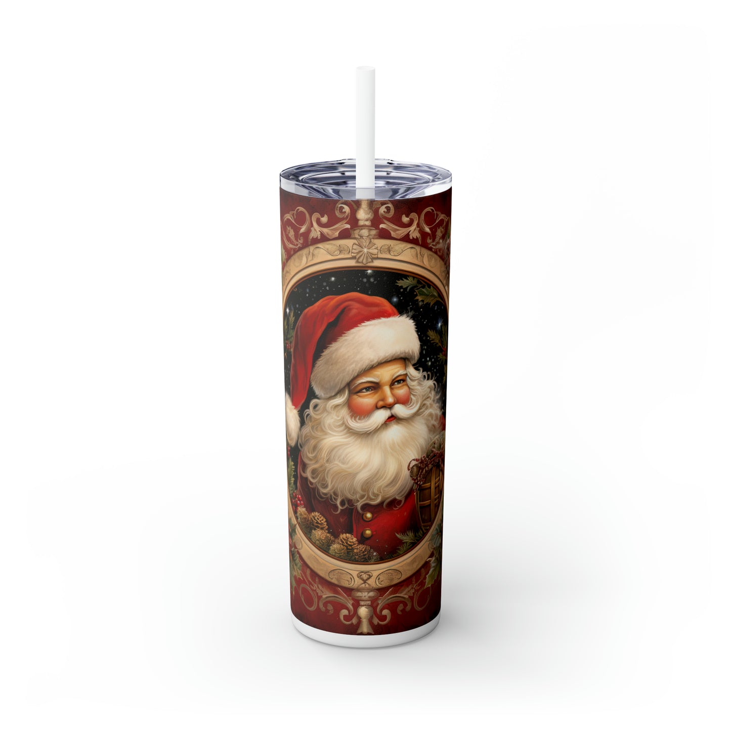 Skinny Tumbler with Straw, 20oz, Christmas, Santa, awd-306