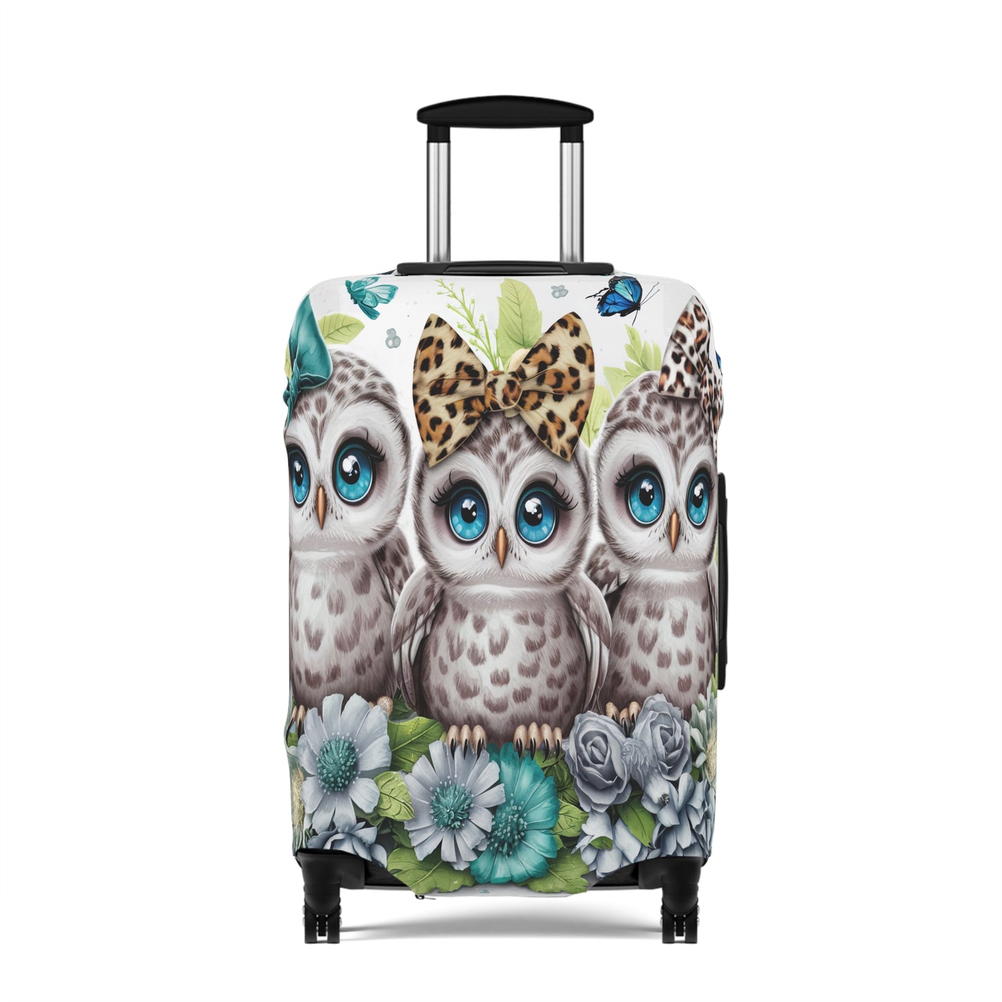 Luggage Cover, Blue Floral Owls, awd-1469