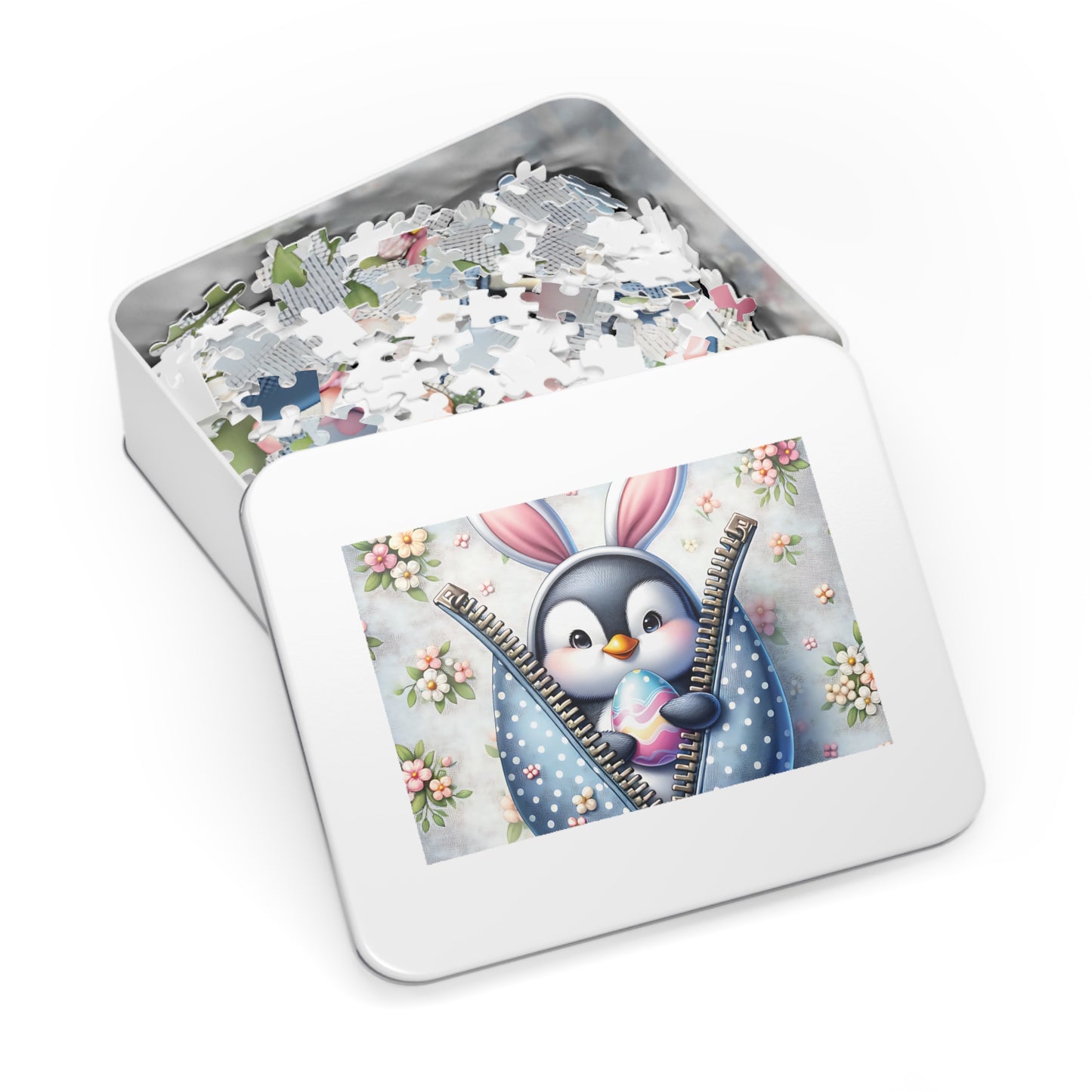 Jigsaw Puzzle, Easter, Penguin with Bunny Ears, Personalised/Non-Personalised (30, 110, 252, 500,1000-Piece) Awd-1306
