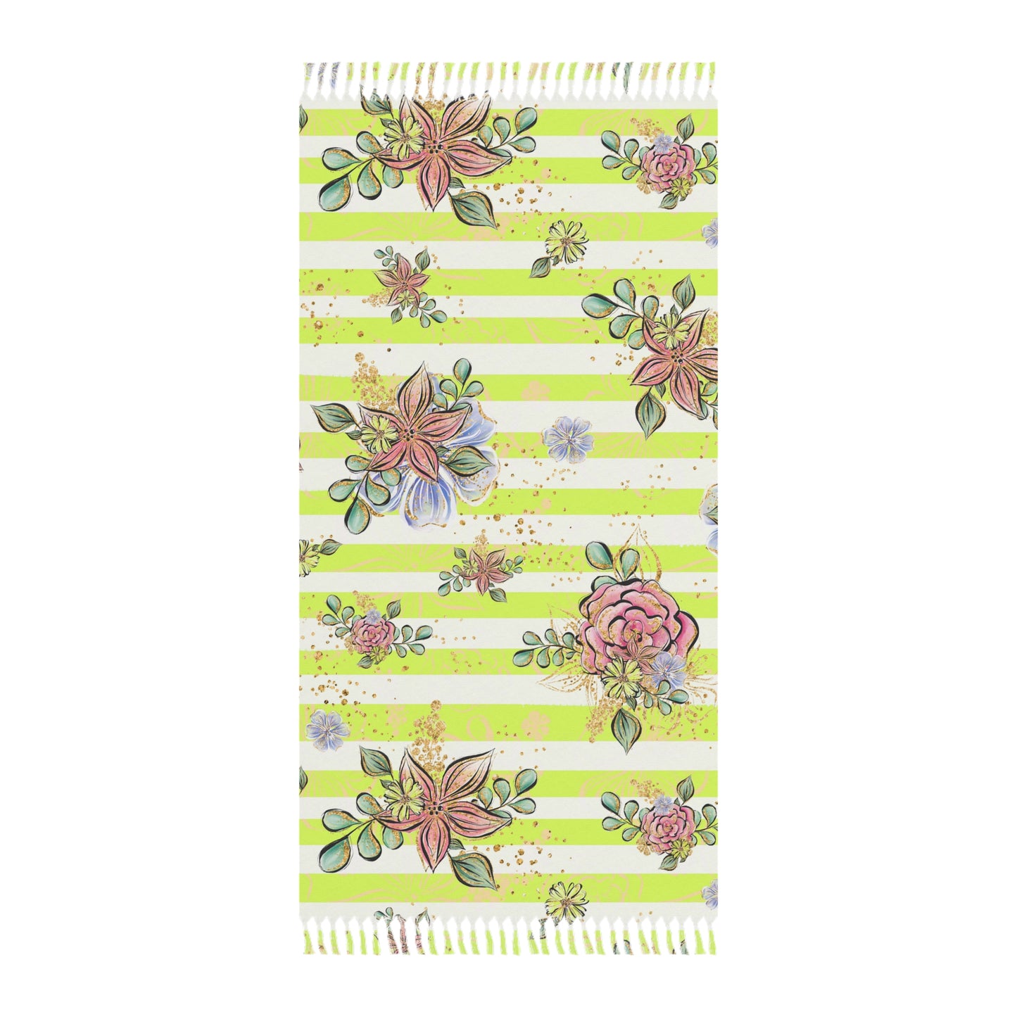 Boho Beach Towel, Candy Stripes and Flowers