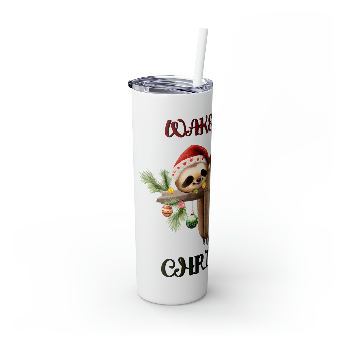 Skinny Tumbler with Straw, 20oz, Christmas, Sloth, awd-816