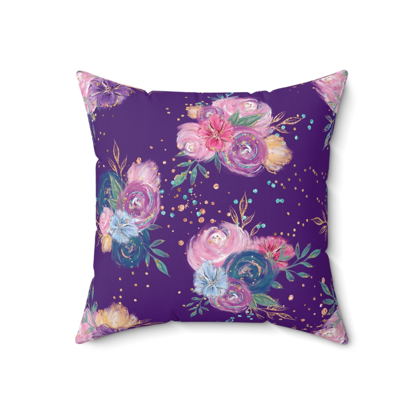 Spun Polyester Square Pillow, Floral Cushion