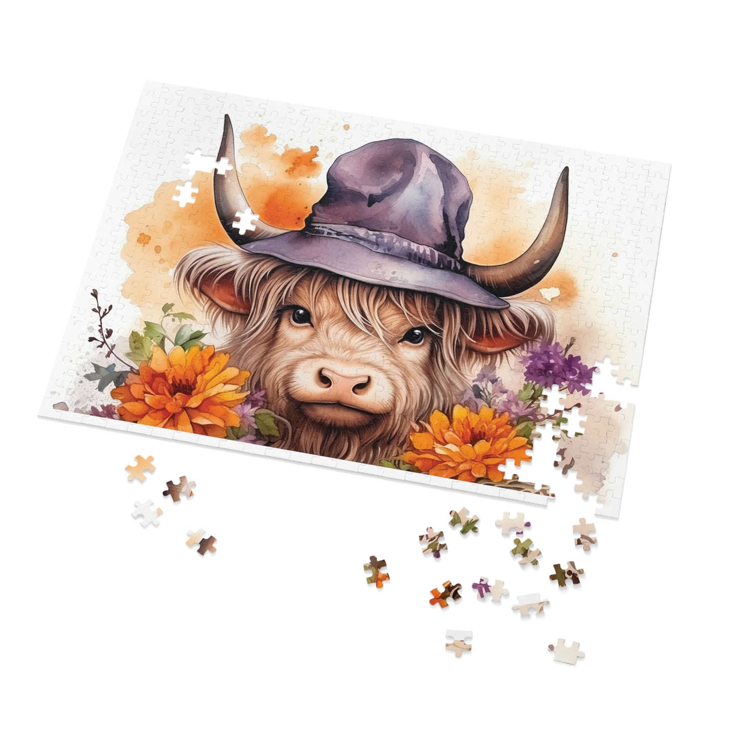 Jigsaw Puzzle, Highland Cow, Personalised/Non-Personalised (30, 110, 252, 500,1000-Piece)