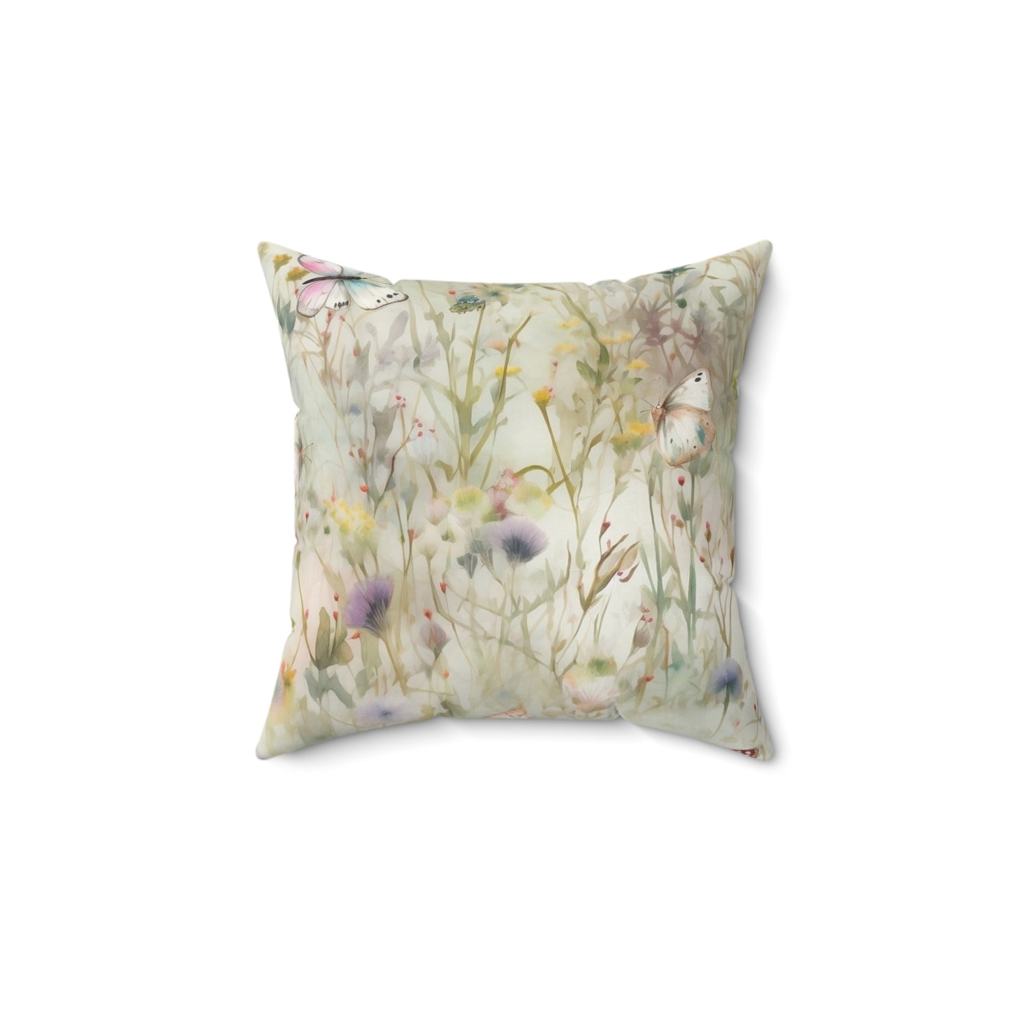 Spun Polyester Square Pillow, Butterfly Floral Cushion