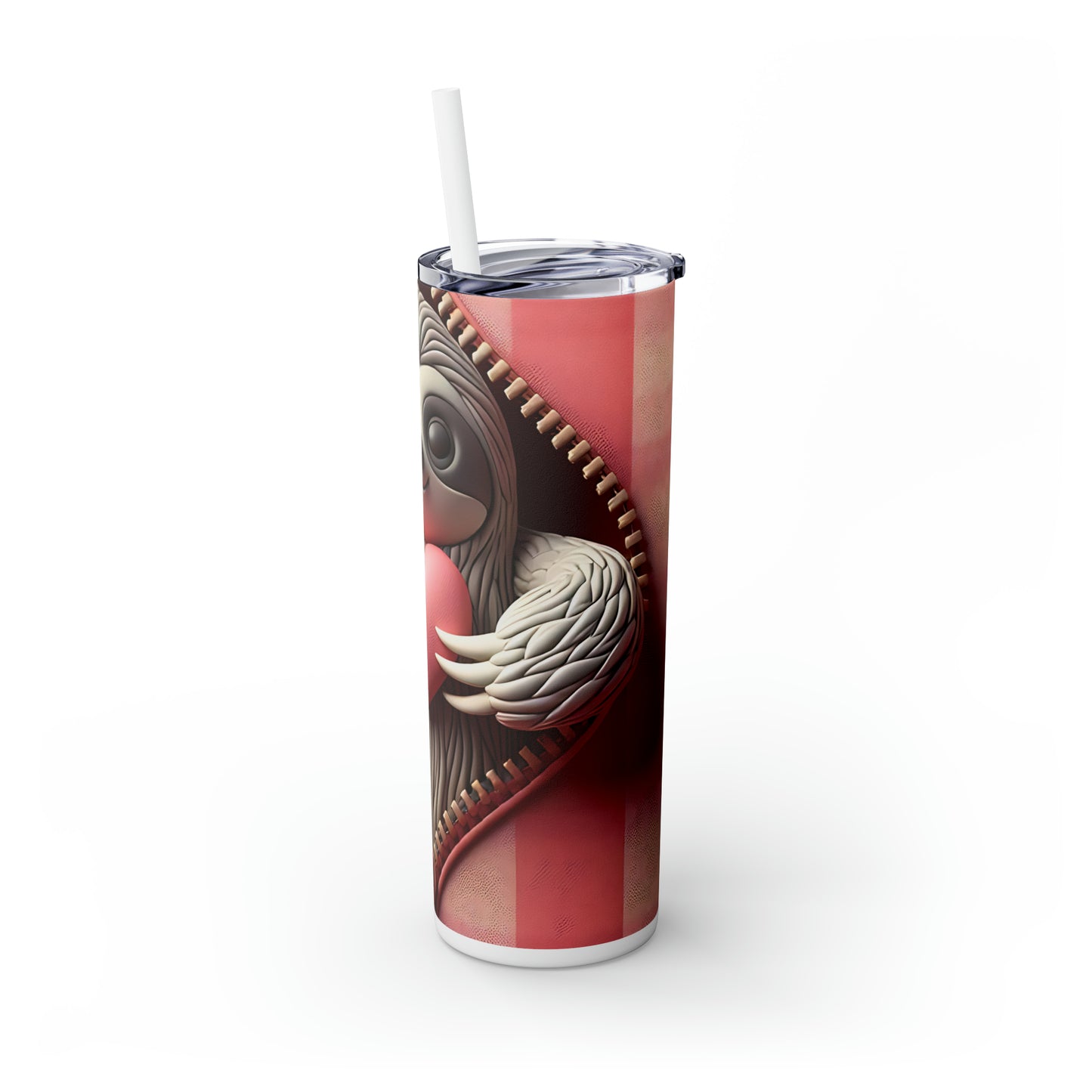 Skinny Tumbler with Straw, 20oz, Sloth, Valentines Day