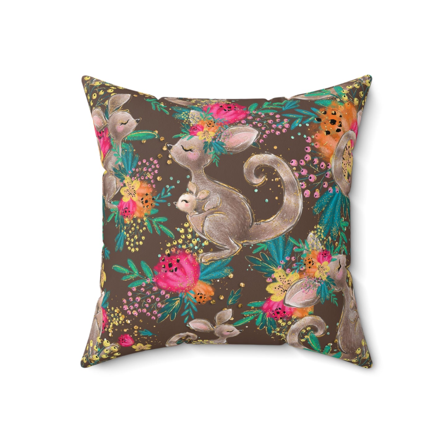 Spun Polyester Square Pillow, Australian Kangaroos