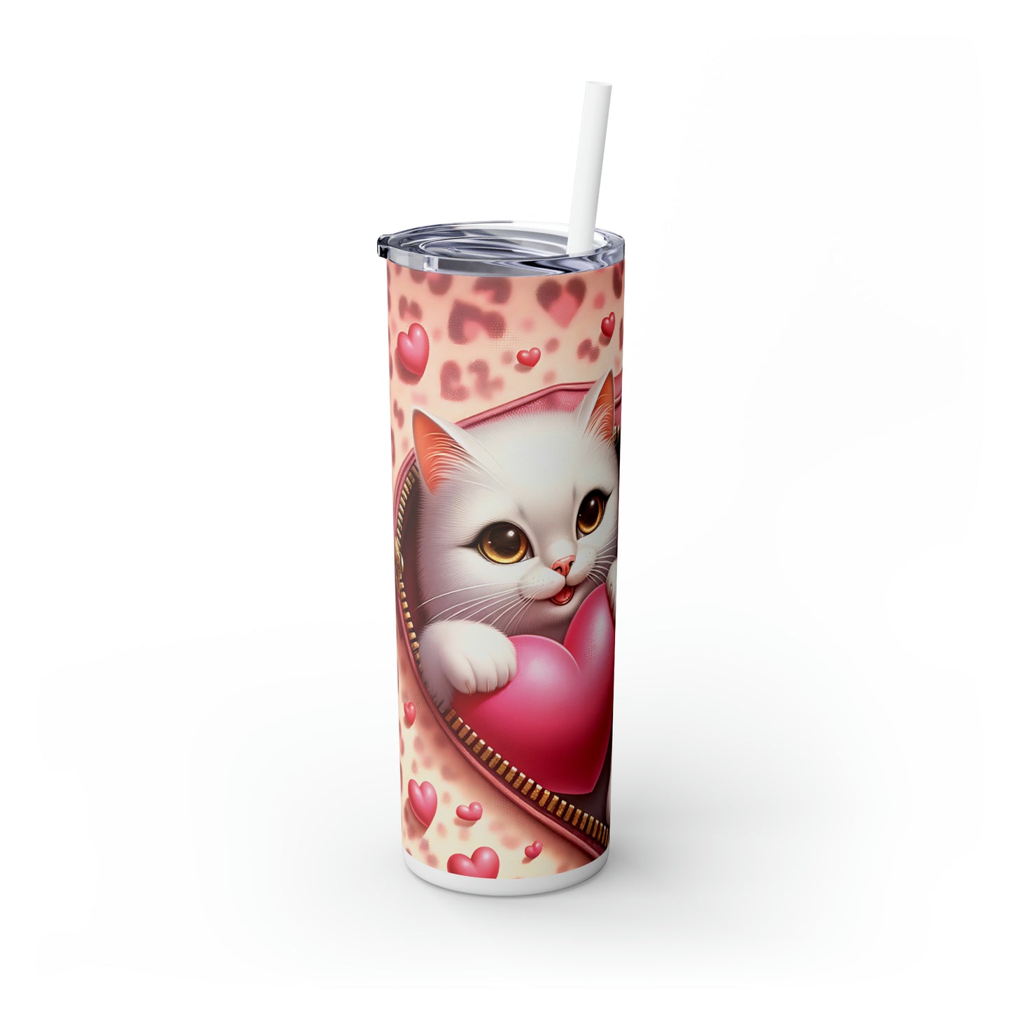 Skinny Tumbler with Straw, 20oz, Cat, Valentines Day, awd-758