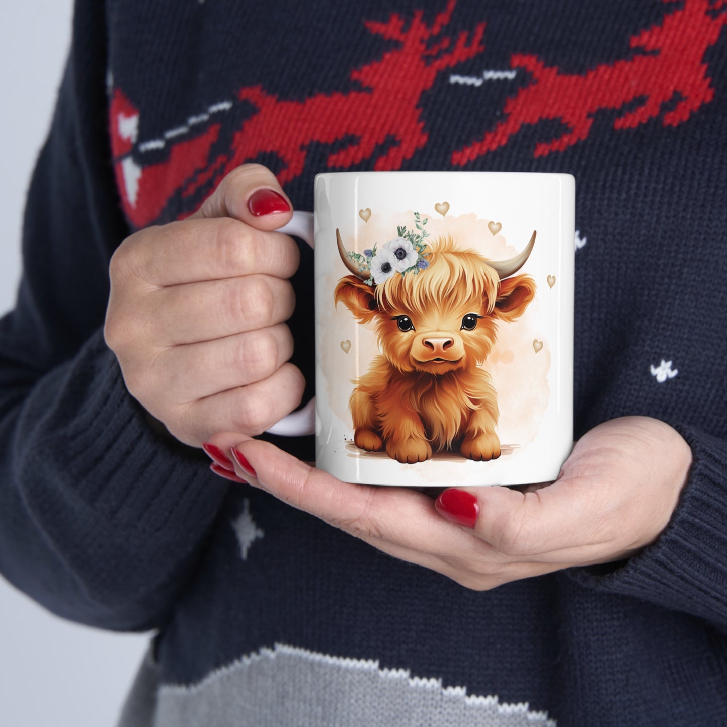 Personalised/Non Personalised Highland Cow, Ceramic Mug 11oz, Highland Cow Mug