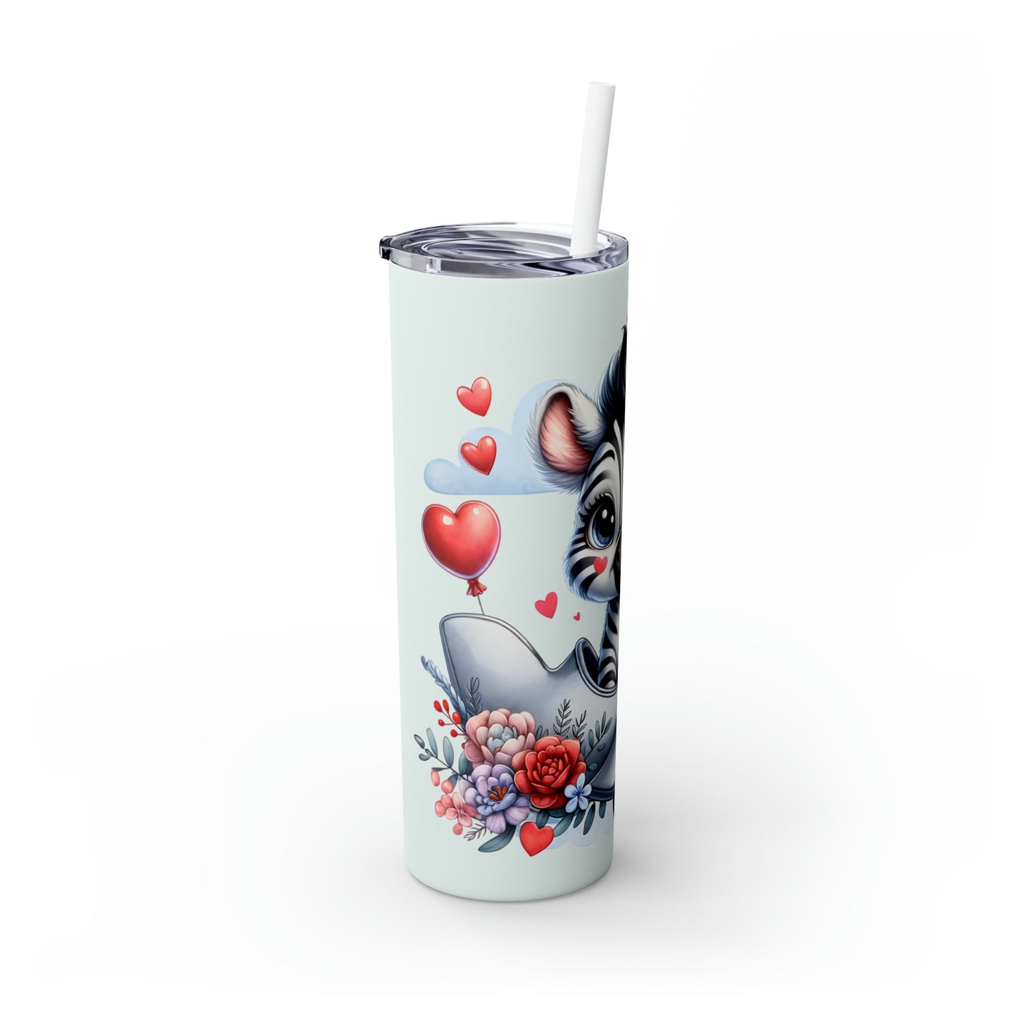 Skinny Tumbler with Straw, 20oz Zebra Flying Plane