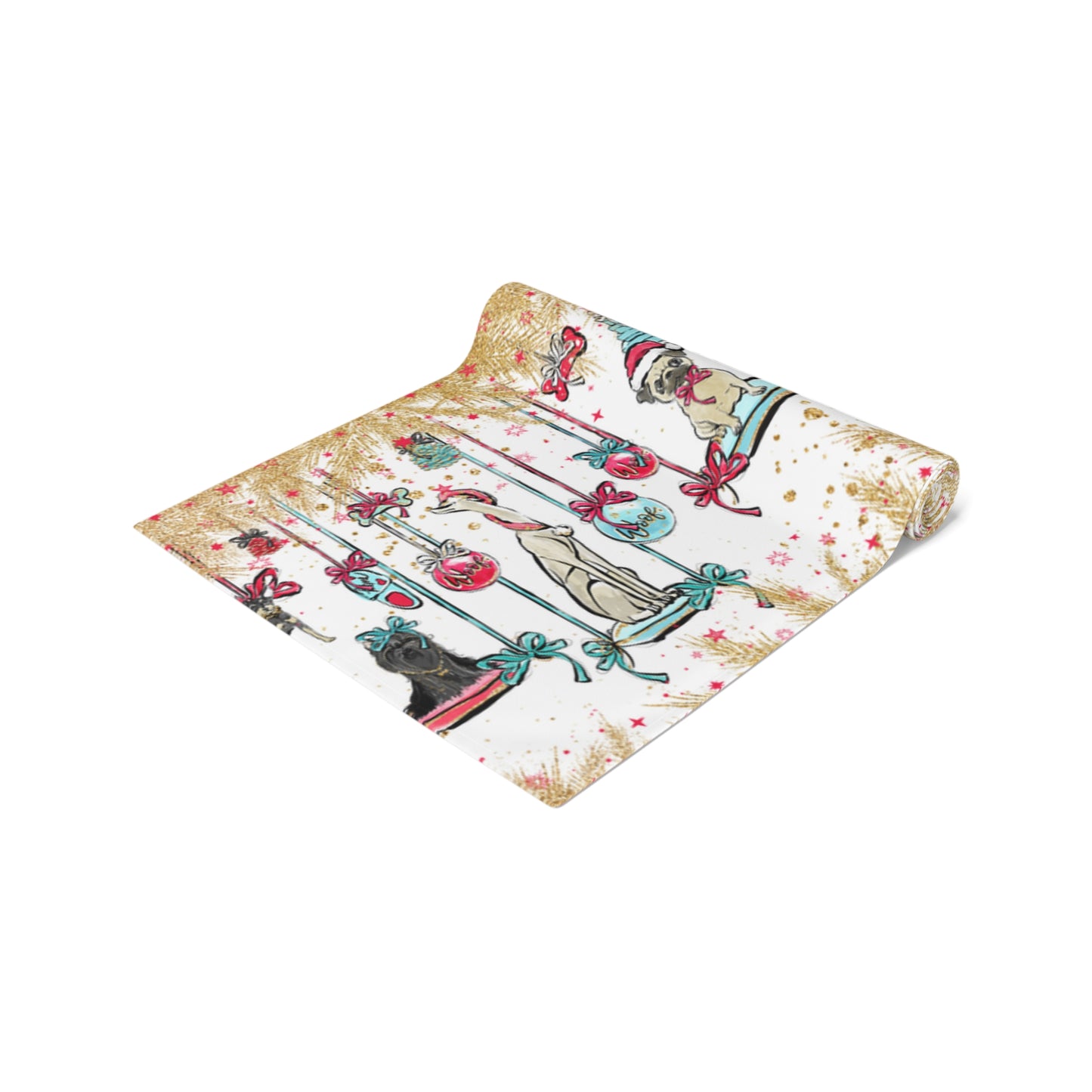 Doggie Christmas Table Runner, Cotton Twill and Poly Available