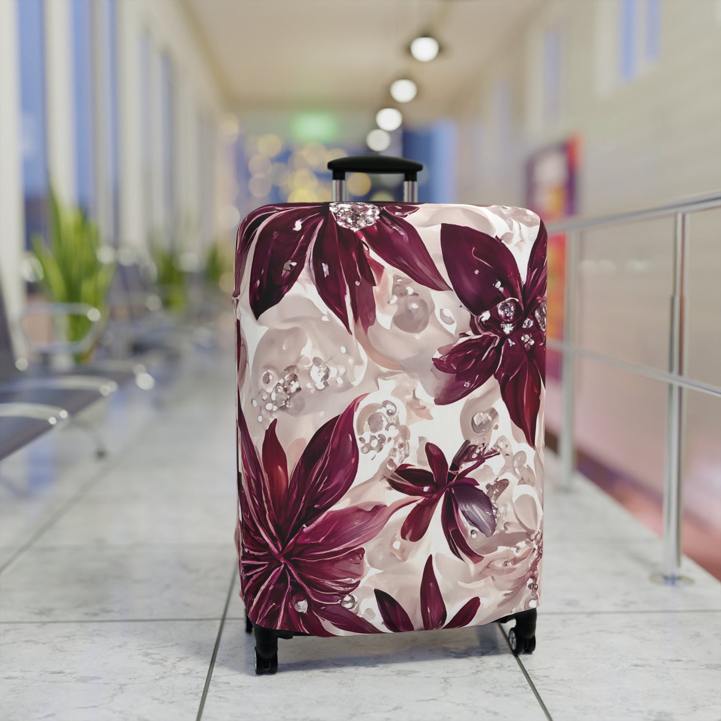 Luggage Cover, Burgundy Floral