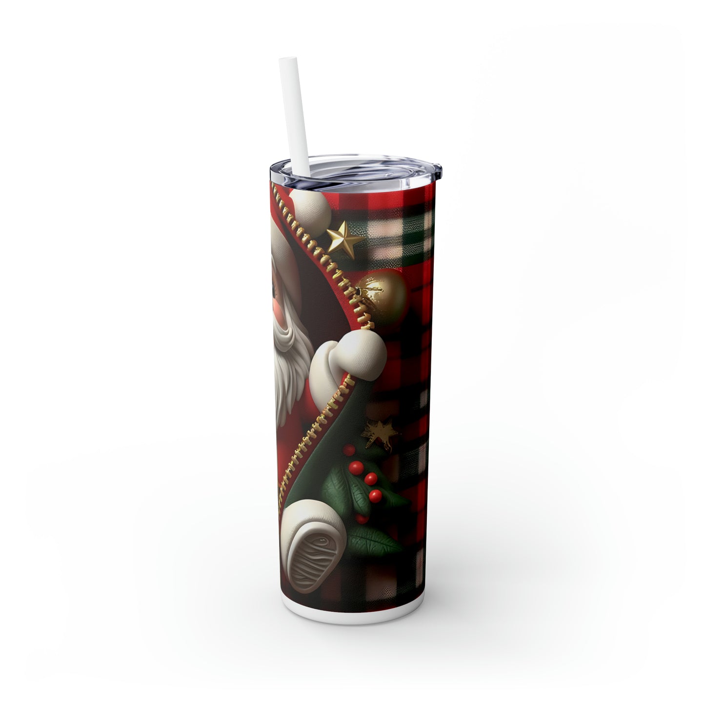 Skinny Tumbler with Straw, 20oz, Santa