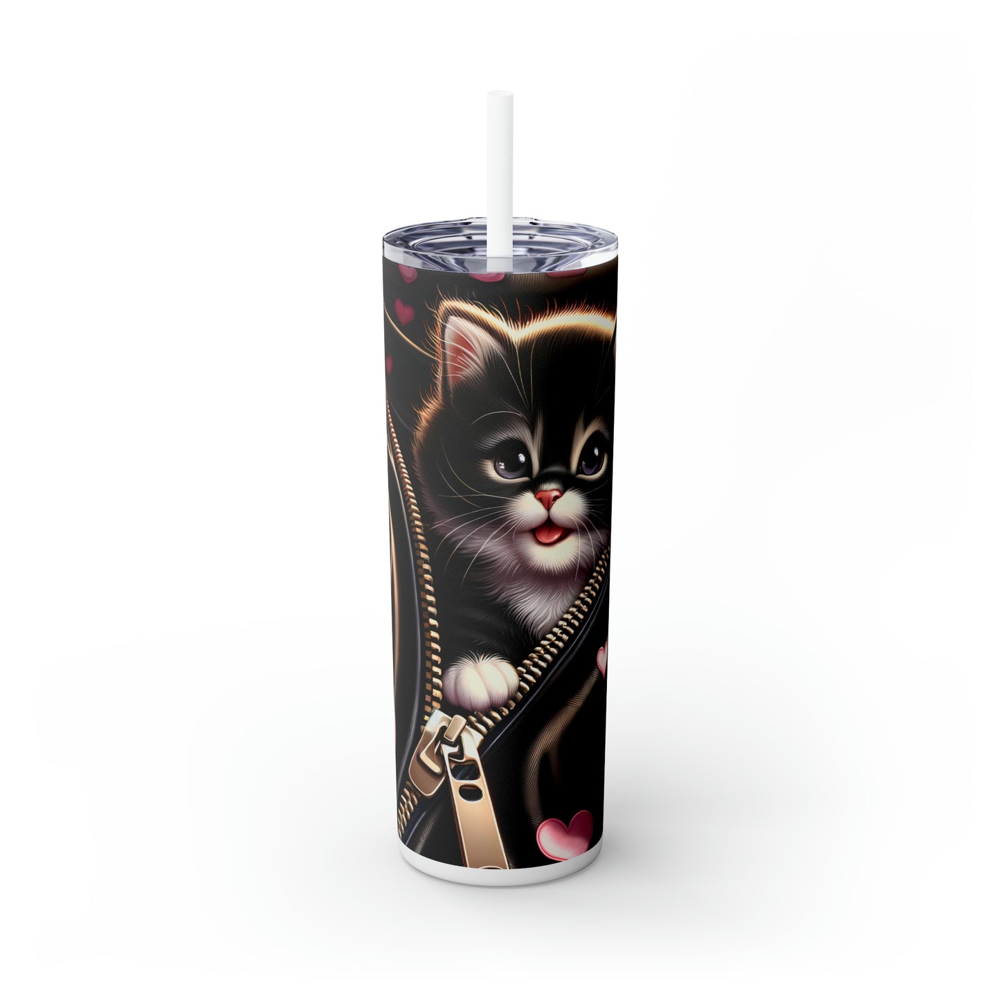 Skinny Tumbler with Straw, 20oz, Cat, Valentines Day, awd-928