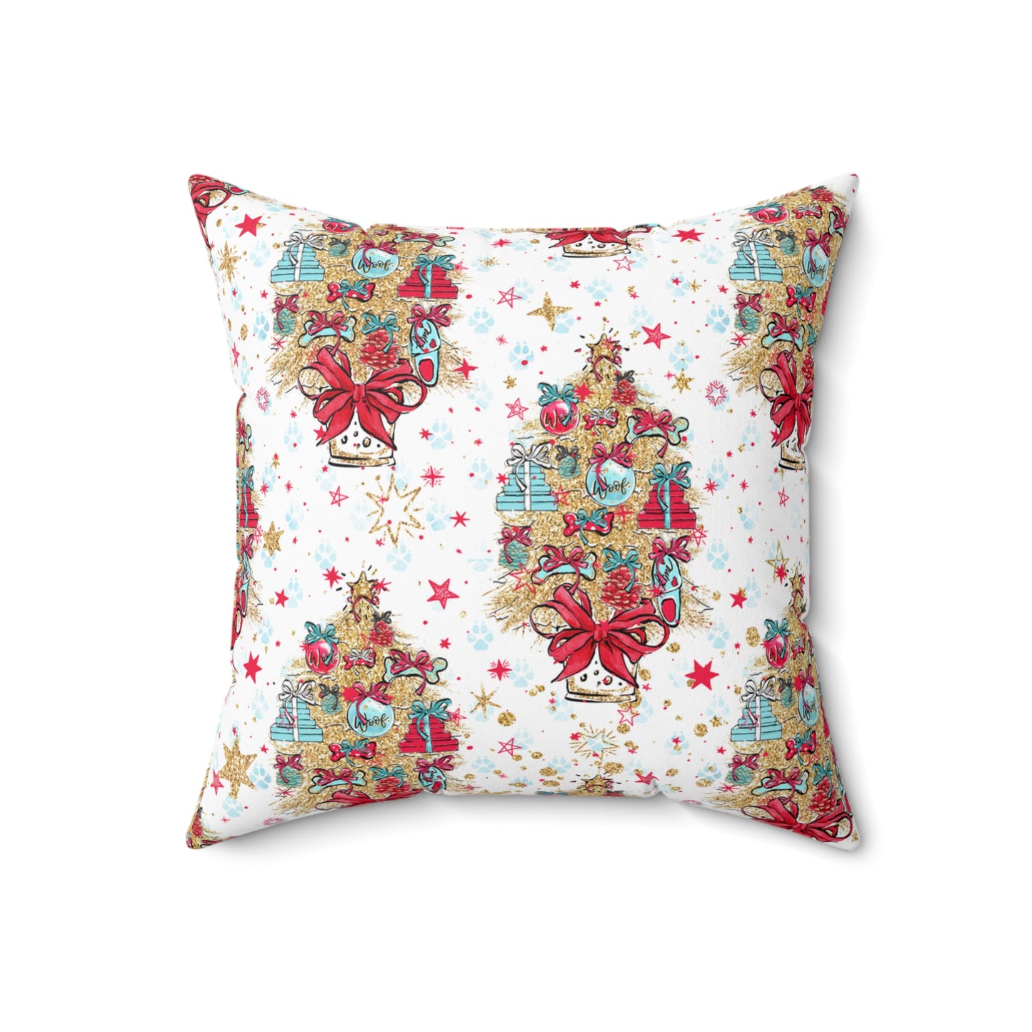 Spun Polyester Square Pillow, Doggie Christmas Tree Cushion