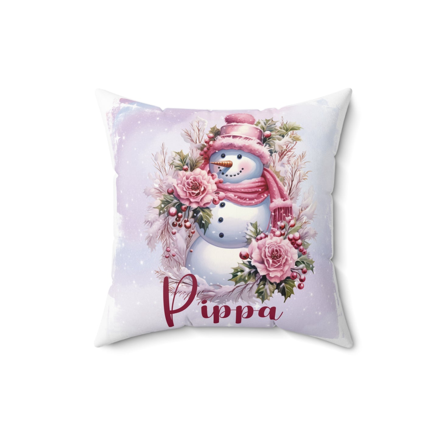 Personalised Christmas Cushion, Purple Christmas, Snowman, Polyester Square Cushion, Christmas cushion