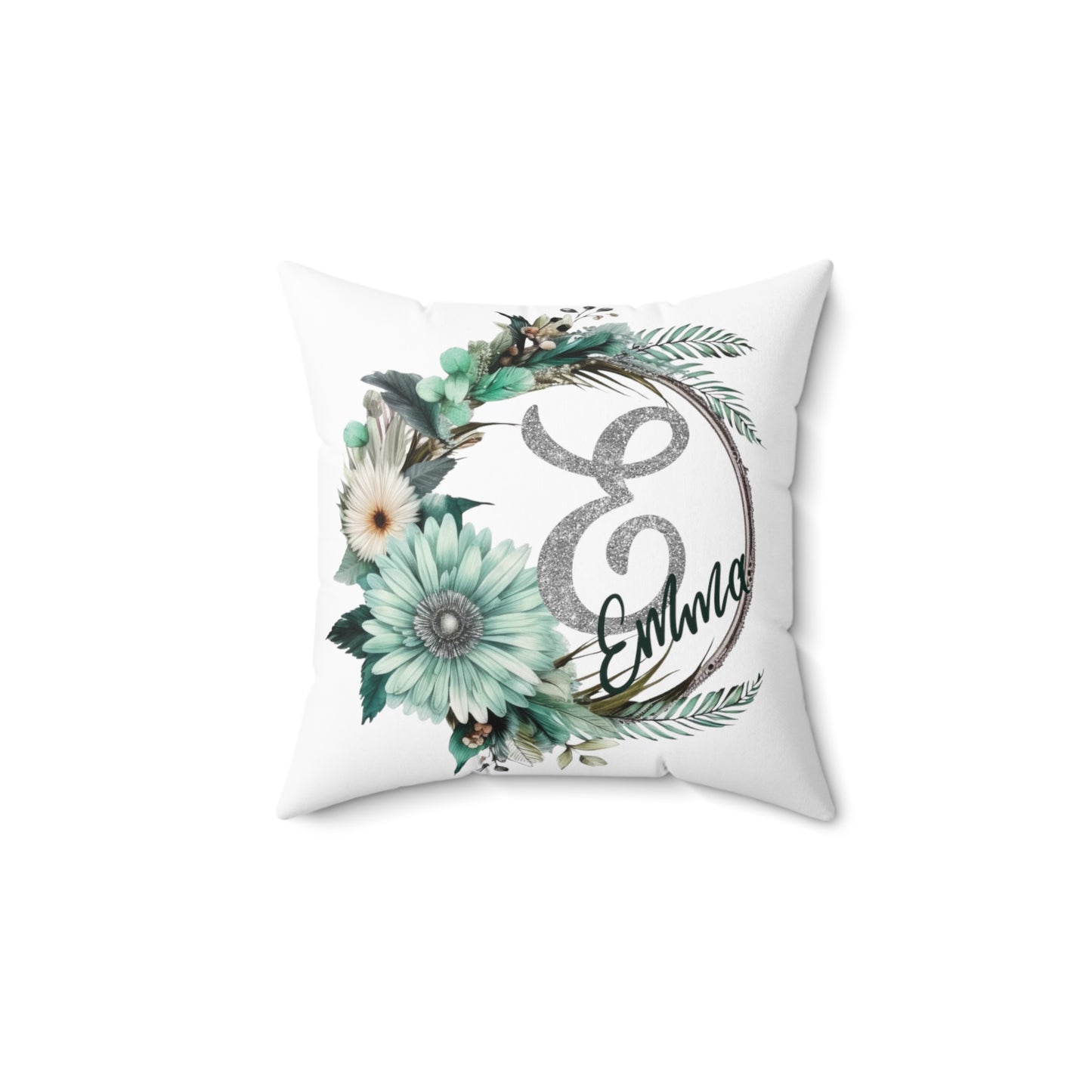 Personalised Green Wreath Cushion, Polyester Square Cushion, Christmas cushion