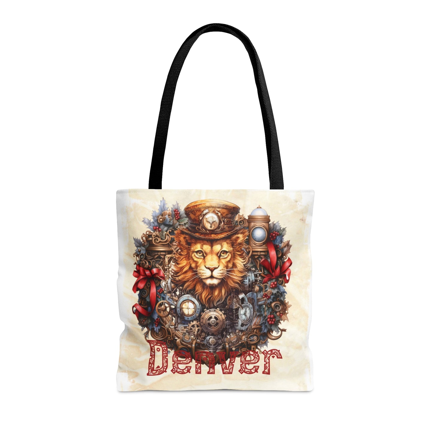 Steampunk Lion wreath Personalised Tote Bag, Steampunk Christmas bag, Christmas Tote Bag, Personalised/Non-Personalised