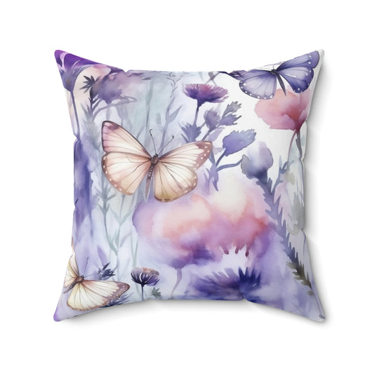 Spun Polyester Square Pillow, Butterfly Floral Cushion