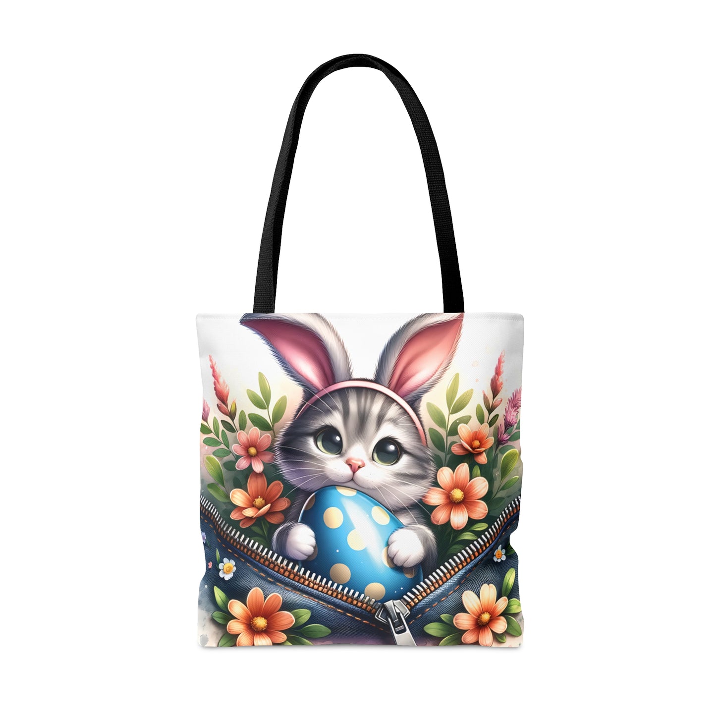 Tote Bag, Easter, Cute Cat with Bunny Ears, Personalised/Non-Personalised Tote bag