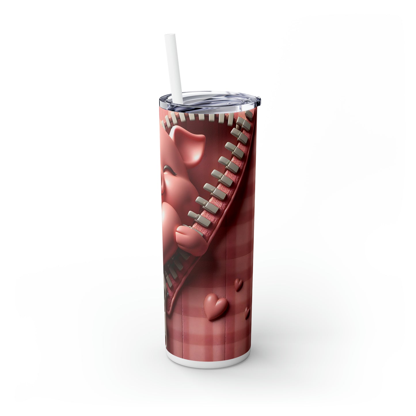 Skinny Tumbler with Straw, 20oz, Pig, Valentines Day