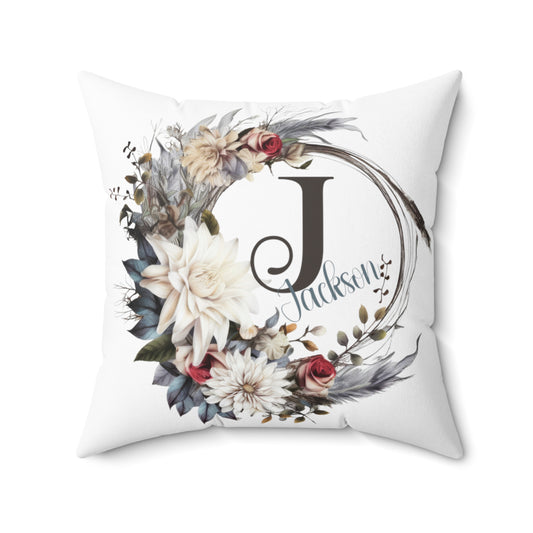 Personalised Floral Wreath Cushion, Polyester Square Cushion, Christmas cushion