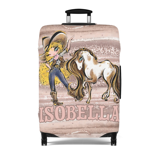 Luggage Cover, Howdy Cowgirl and Horse, Blonde Curly Hair Blue Eyes