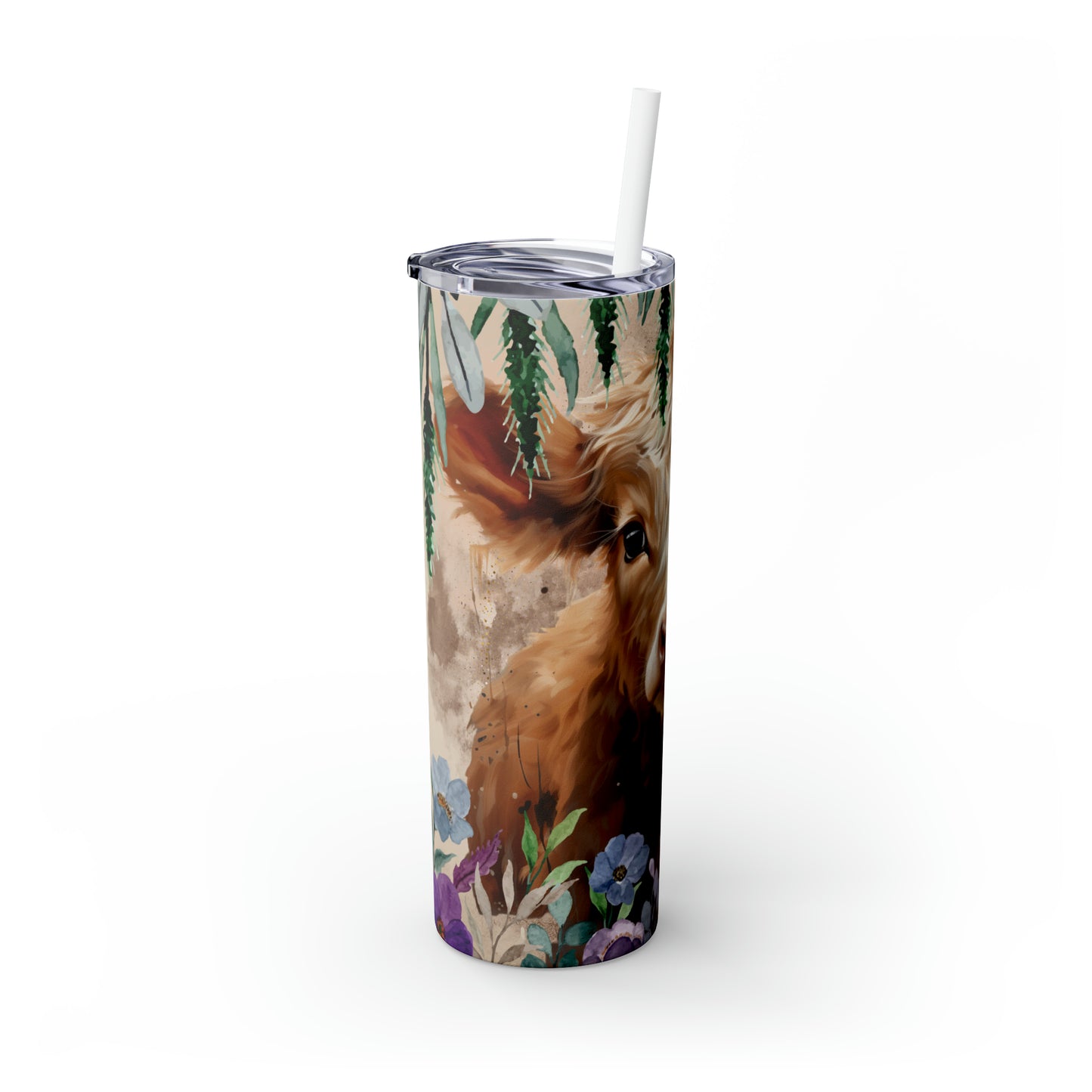 Skinny Tumbler with Straw, 20oz Highlander Cow