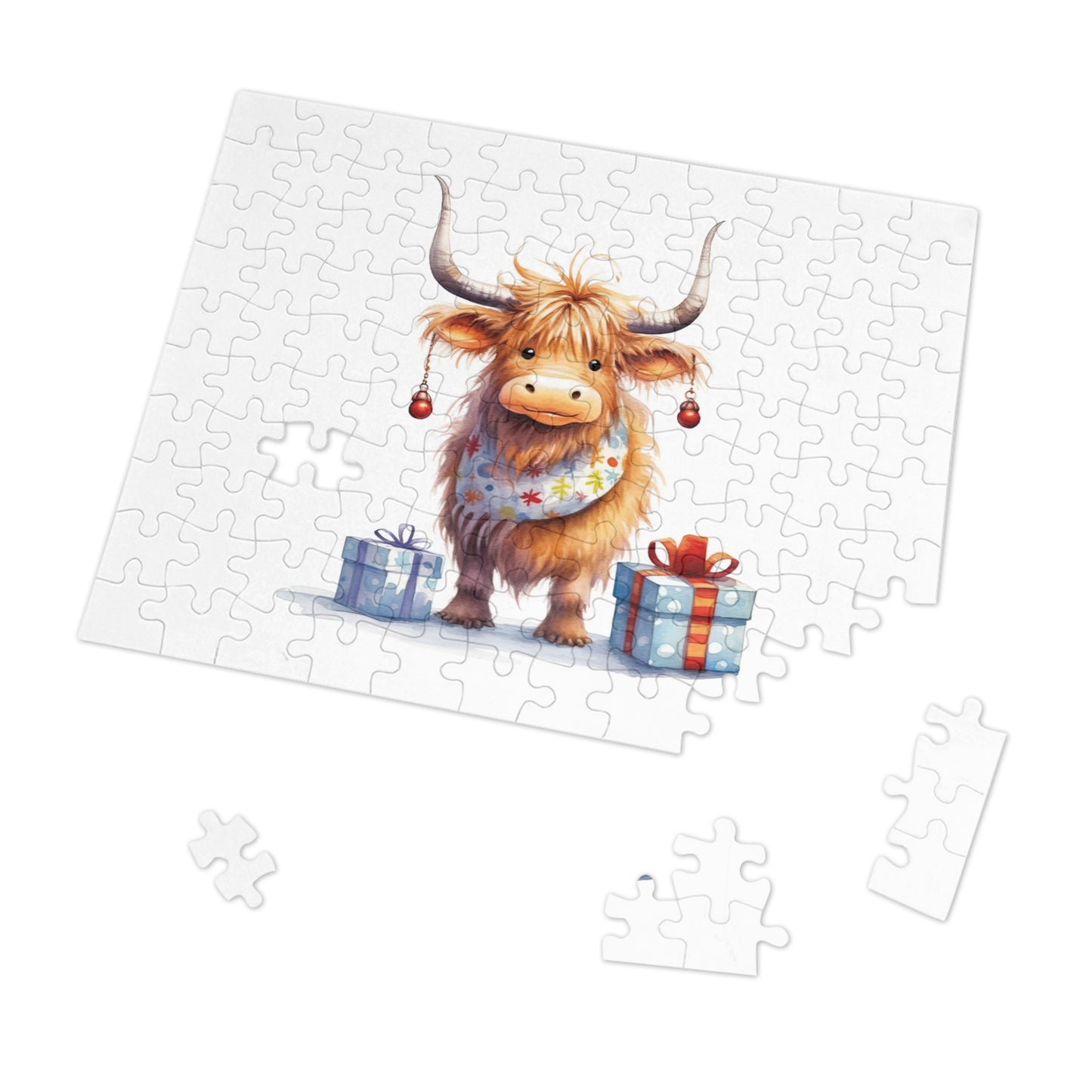 Puzzle, Christmas Highland Cow, Personalised/Non-Personalised (30, 110, 252, 500,1000-Piece)