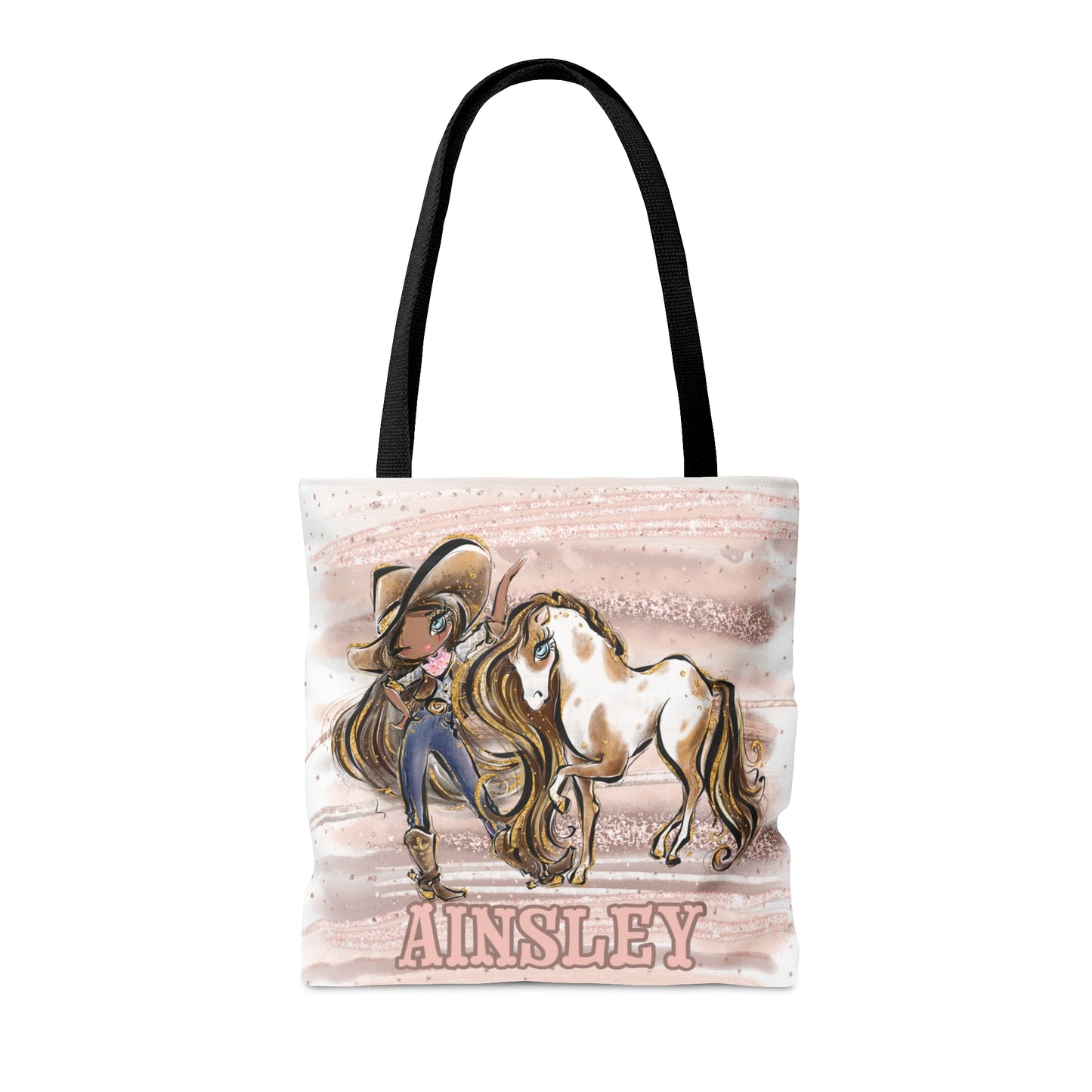 Personalised Tote Bag, Cowgirl & Horse, Brown Hair, Olive Skin, Blue Eyes, Tote bag