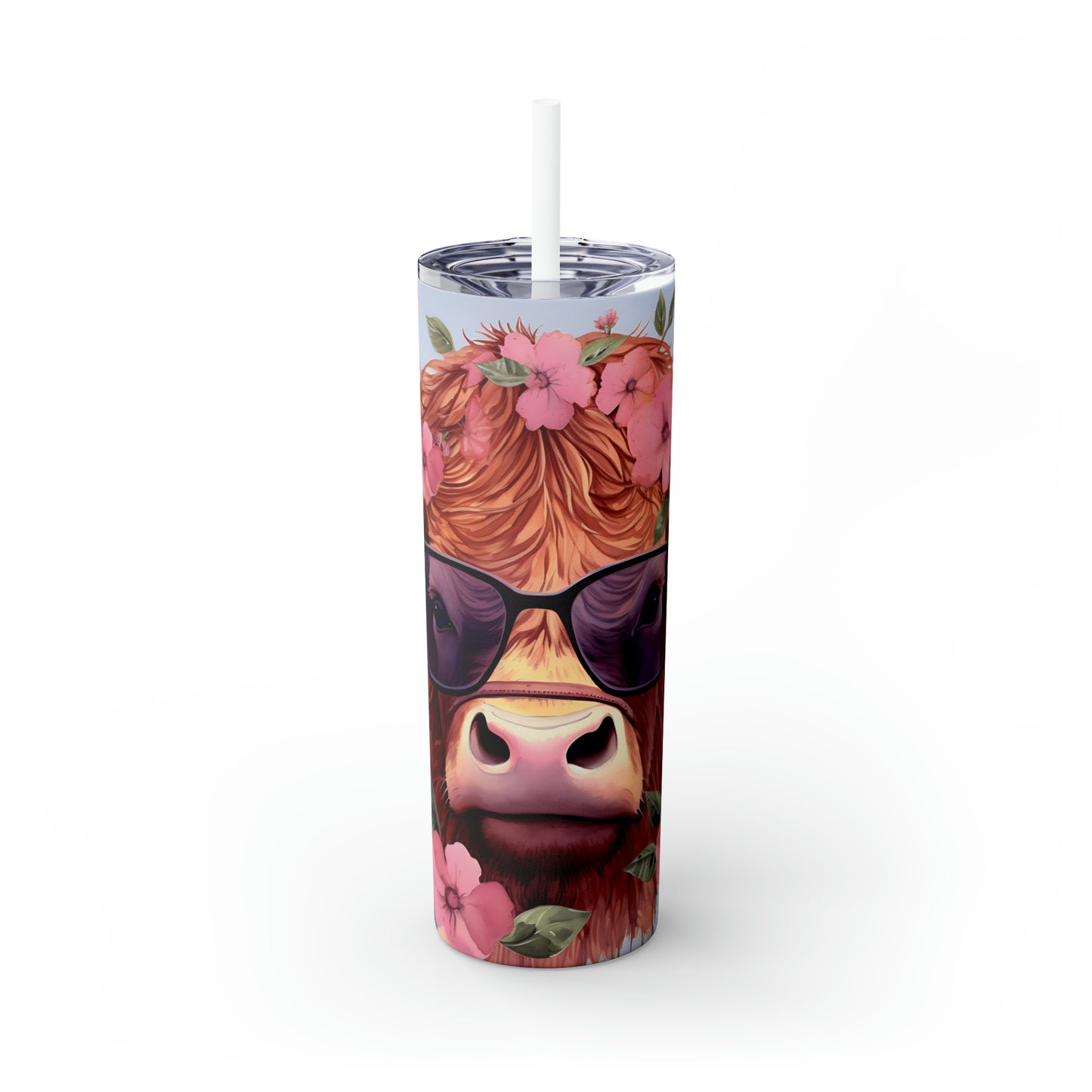 Skinny Tumbler with Straw, 20oz Highlander Cow