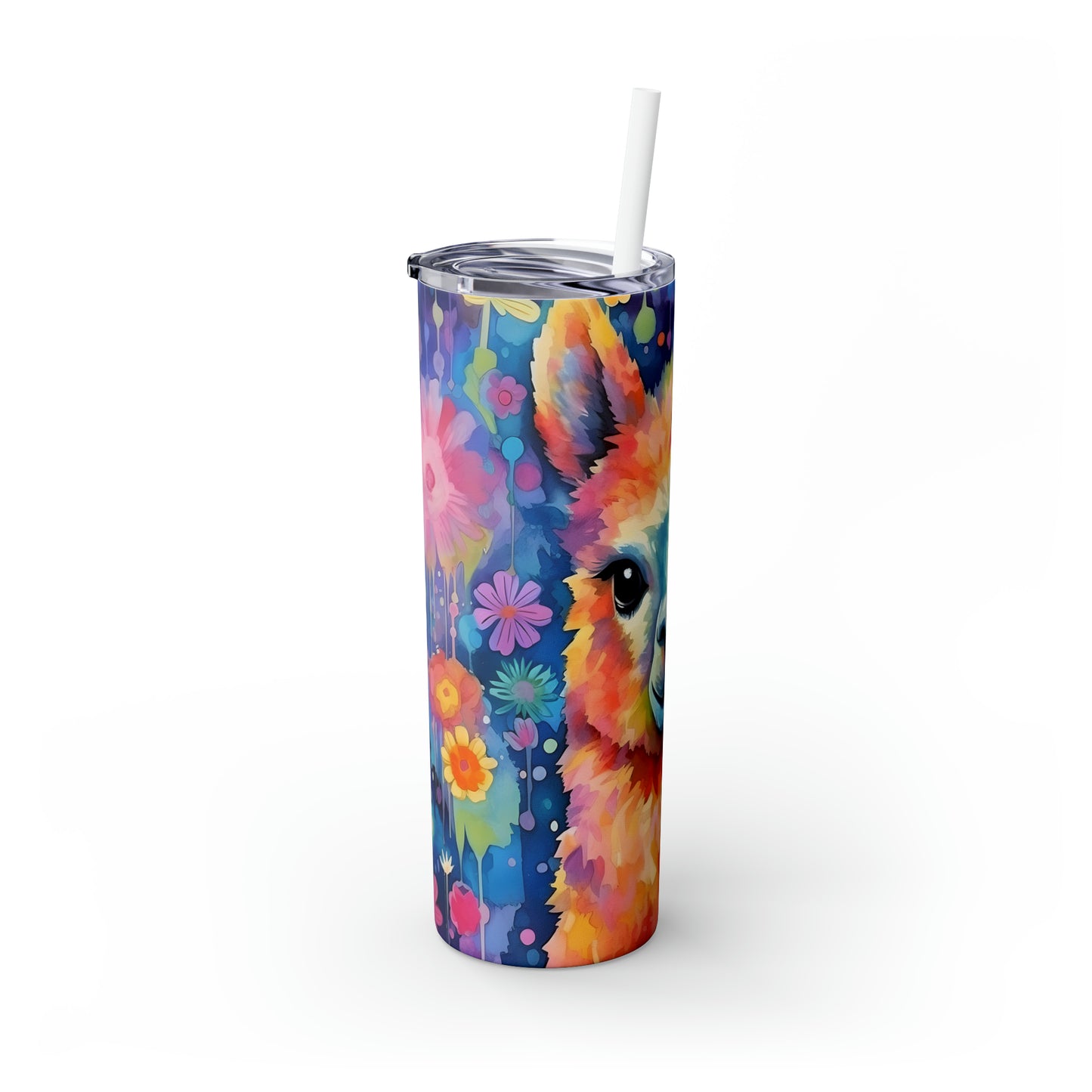 Skinny Tumbler with Straw, 20oz, Llama