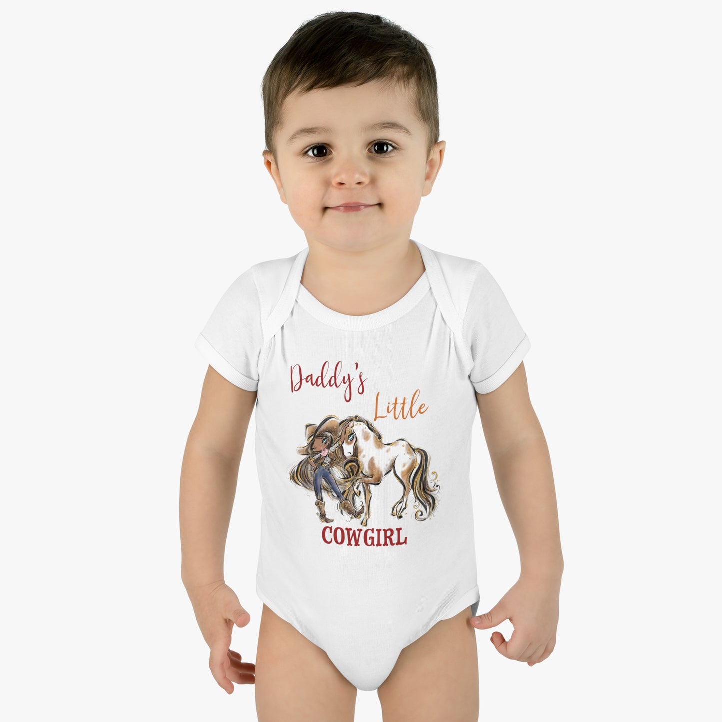 Infant Baby Rib Bodysuit, Daddy's Little Cowgirl baby Bodysuit, Cowboy Boots, Girl and Horse