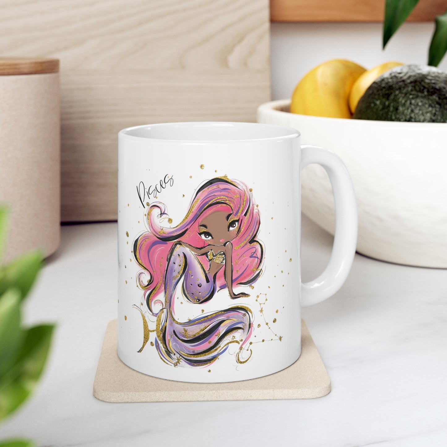 Personalised/Non Personalised Zodiac Sign, Pisces, Ceramic Mug 11oz