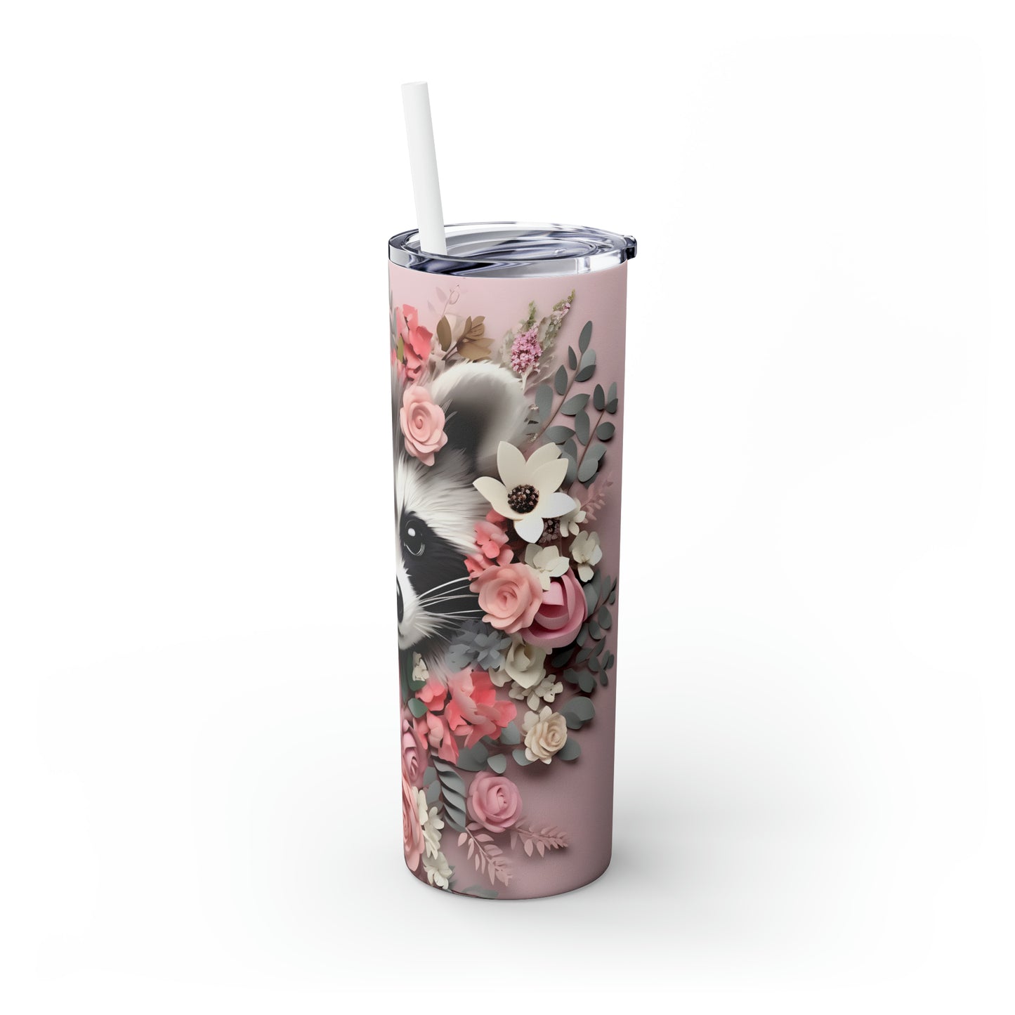 Skinny Tumbler with Straw, 20oz, Racoon