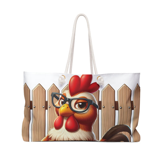 Personalised/Non-Personalised Weekender Bag, Chicken/Rooster, Large Weekender Bag, Beach Bag, Book Bag