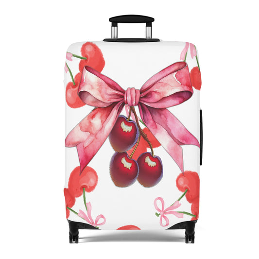 Luggage Cover, Rockabilly, Coquette, Pink Cherries and Ribbon, awd-2506