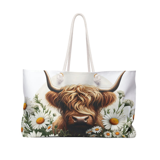 Personalised/Non-Personalised Weekender Bag, Highland Cow, Large Weekender Bag, Beach Bag, Book Bag