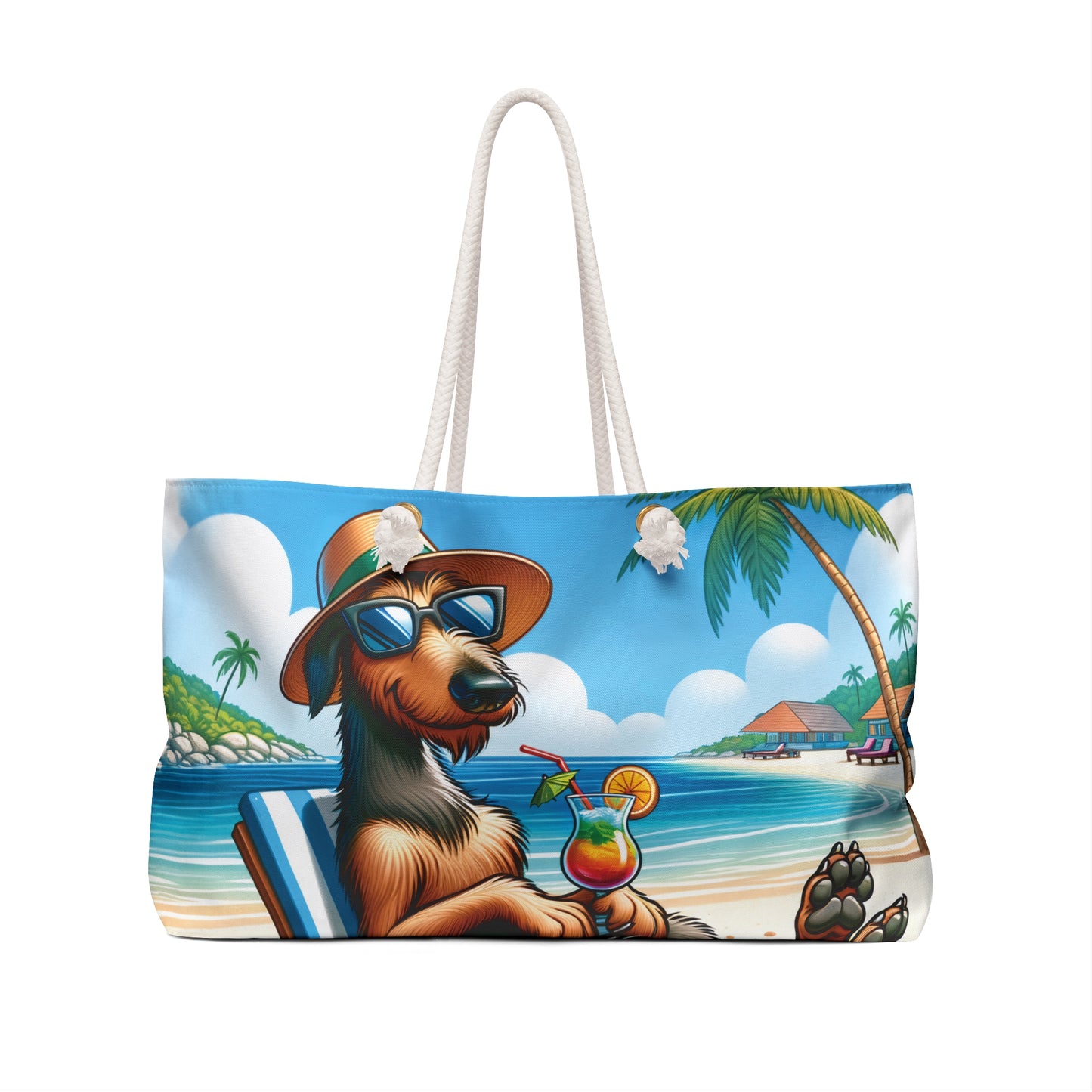 Personalised/Non-Personalised Weekender Bag, Summer Beach Dog, Irish Wolfhound, Large Weekender Bag, Beach Bag, Book Bag