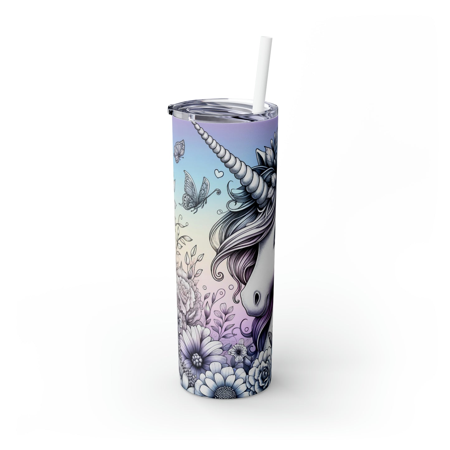 Skinny Tumbler with Straw, 20oz, Unicorn