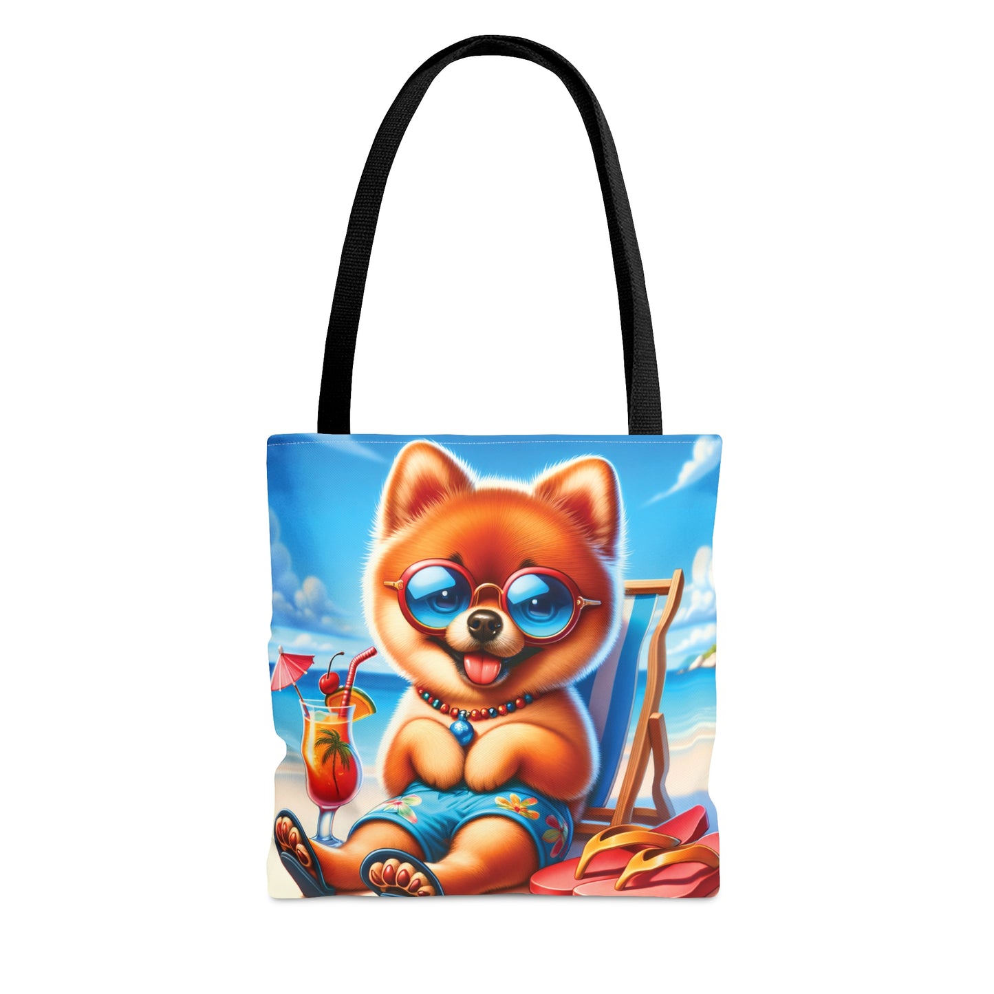 Tote Bag, Dog on Beach, Pomeranian in shorts, Tote bag, awd-1232