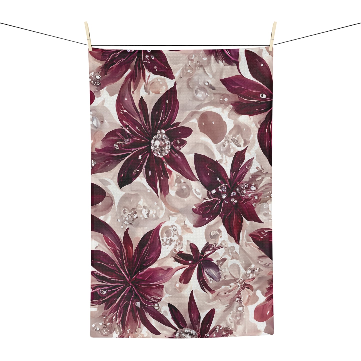 Microfiber Tea Towel, Burgandy Floral