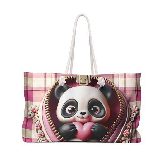 Personalised/Non-Personalised Weekender Bag, Cute Panda, Valentines Day, Large Weekender Bag, Beach Bag, Book Bag