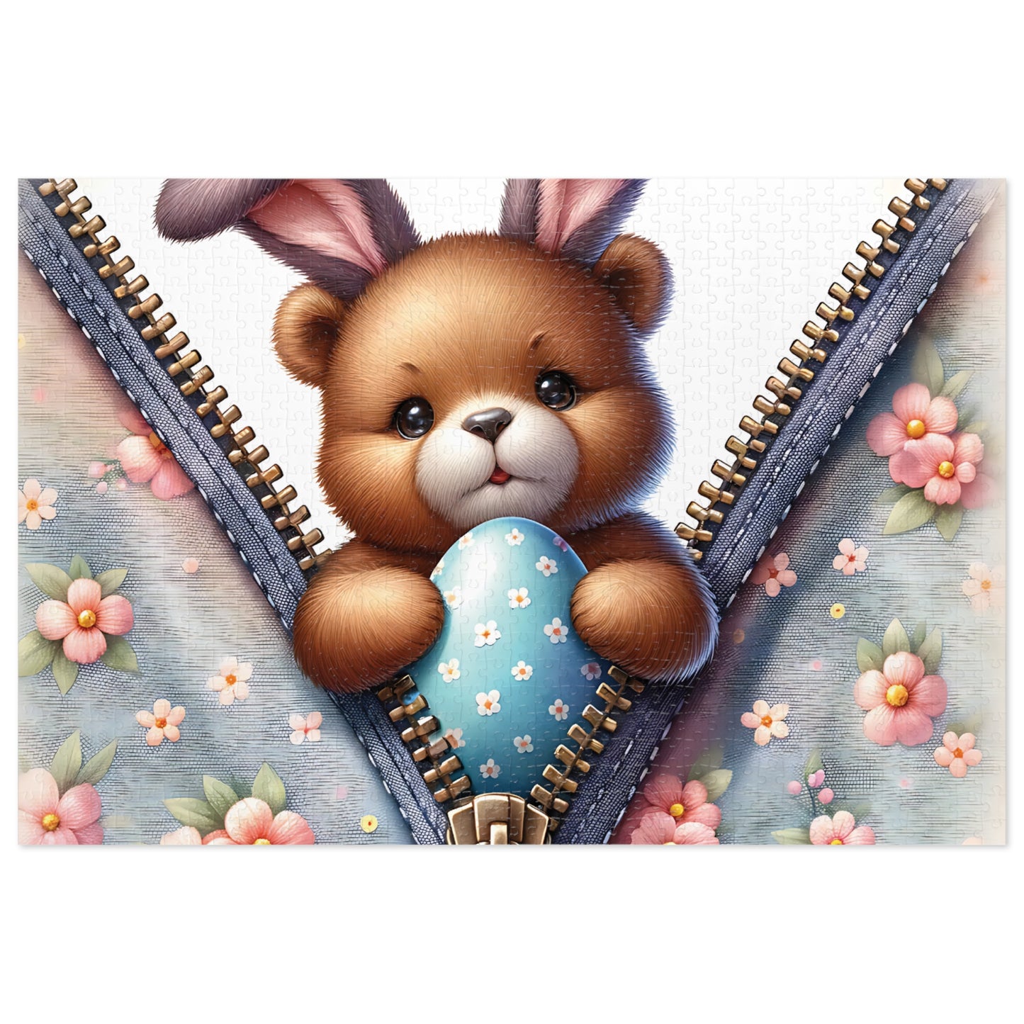 Jigsaw Puzzle, Easter, Bear with Bunny Ears, Personalised/Non-Personalised (30, 110, 252, 500,1000-Piece)