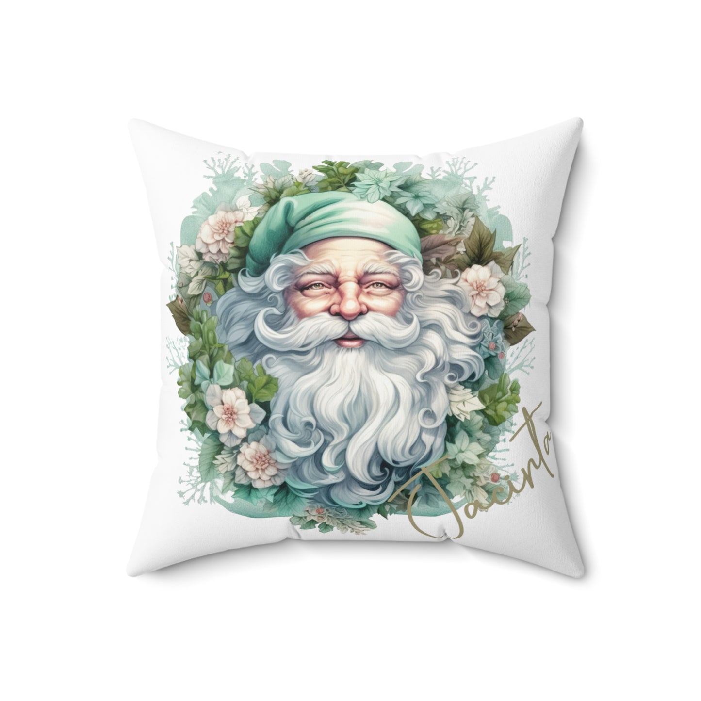 Personalised Christmas Cushion, Santa Wreath, Polyester Square Cushion, Christmas cushion