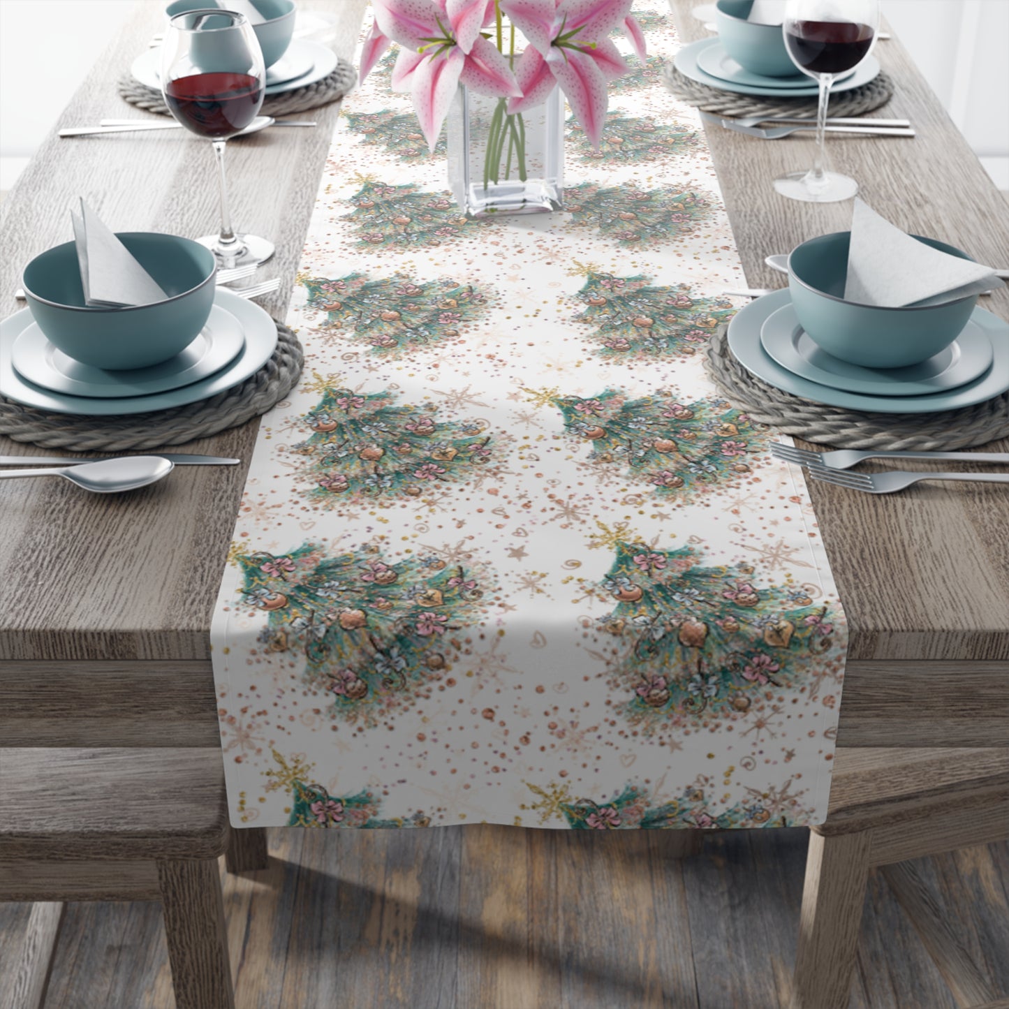 Christmas Tree Table Runner, Cotton Twill and Poly Available