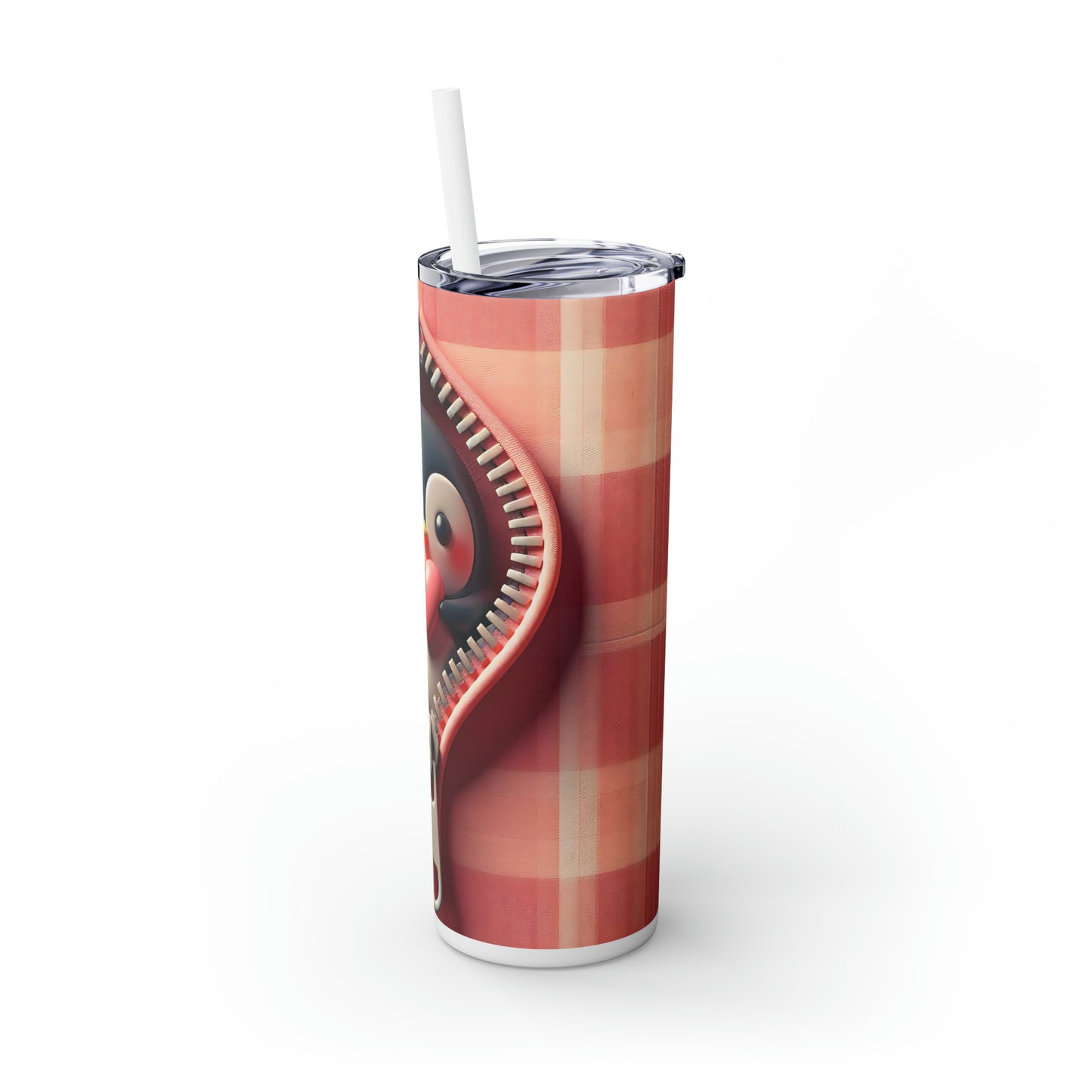 Skinny Tumbler with Straw, 20oz, Penguin, Valentines Day