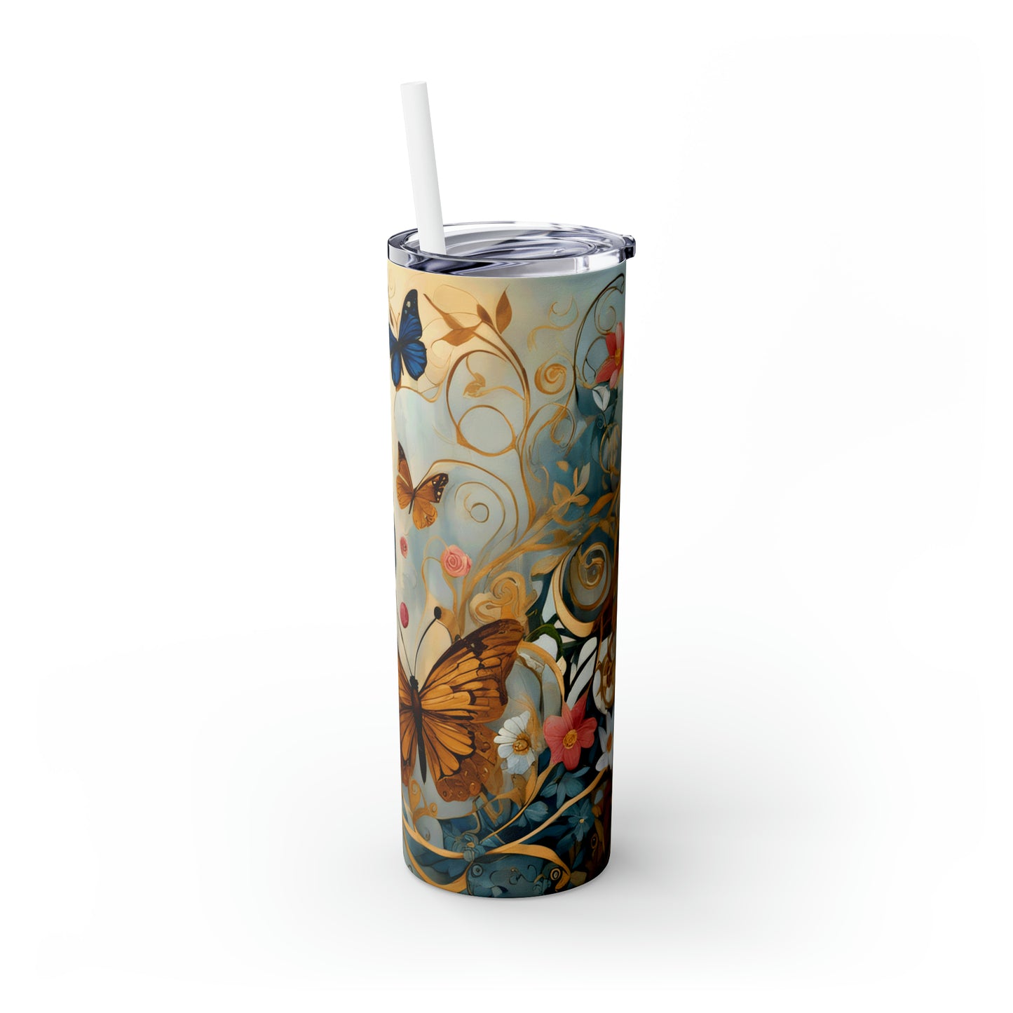 Skinny Tumbler with Straw, 20oz, Butterfly